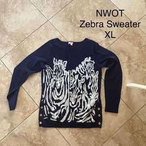 Lilly Pulitzer Blue and White Zebra Print Crew Neck Sweater  NWOT